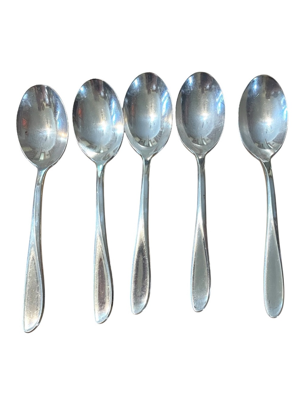 Holmes and Edwards silverplated soup spoons, set of 5, deep silver line,inlaid